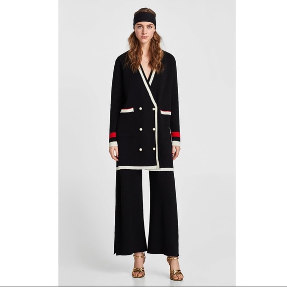 Zara Sweaters - Zara Black Pearl Cardigan w contrast stripe